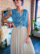 Floral Washed Denim Front Tie Vest - Southern Chic Tees & Boutique