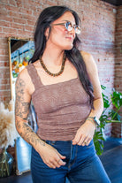 French Roast Vintage Bloom Seamless Square Neck Top - Southern Chic Tees & Boutique