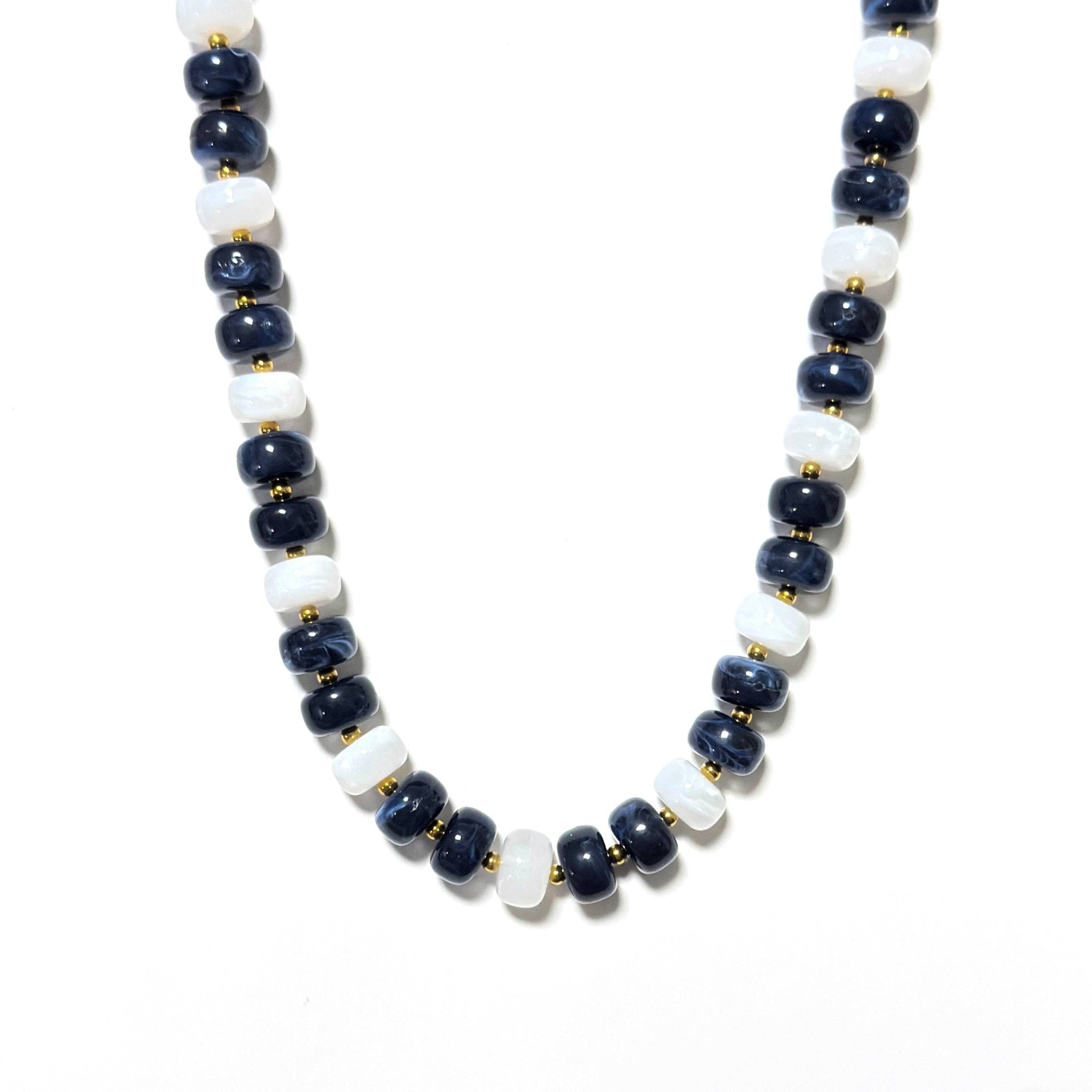 Game Day Marble Beaded Statement Necklace Waterproof: Navy & White - Southern Chic Tees & Boutique
