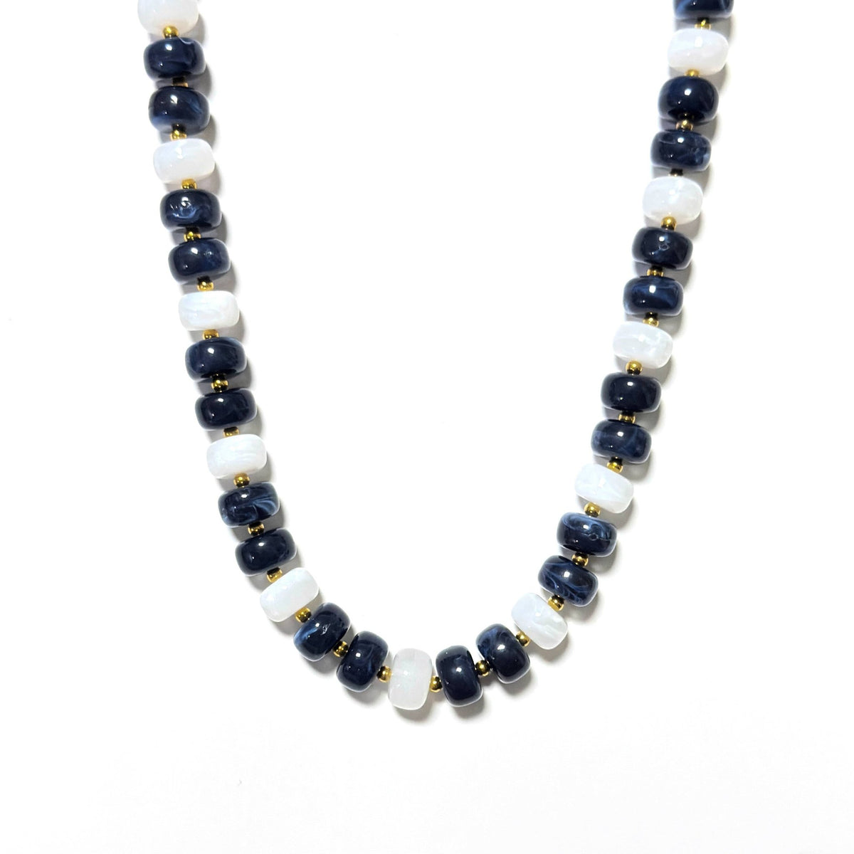 Game Day Marble Beaded Statement Necklace Waterproof: Navy & White - Southern Chic Tees & Boutique