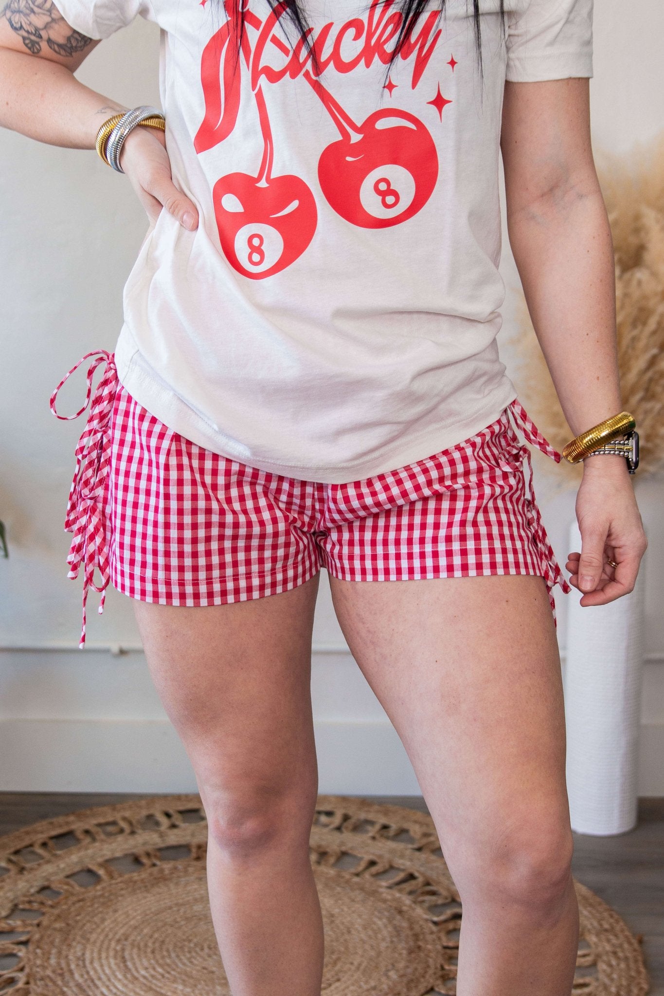 Gingham Side Bow Shorts - Southern Chic Tees & Boutique