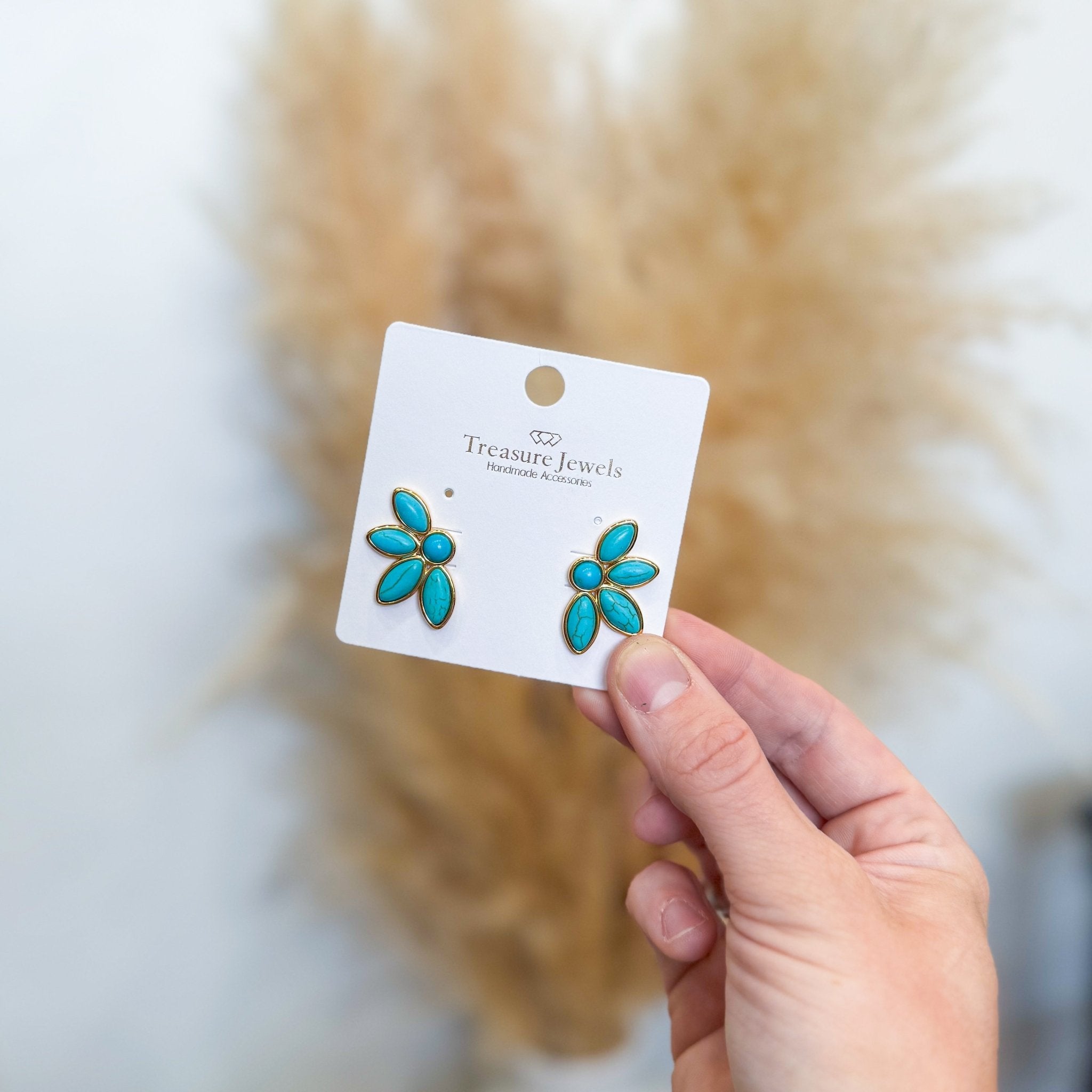 Half Turquoise Flower Studs - Southern Chic Tees & Boutique