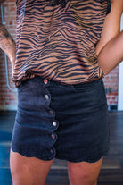 Iconic Scallop Hem Button-Front Denim Mini Skirt | Black - Southern Chic Tees & Boutique