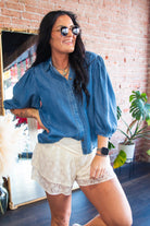 Lace Tiered Activewear Shorts | Cross - Waist Flowy Gym Shorts Cream - Southern Chic Tees & Boutique