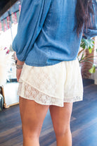 Lace Tiered Activewear Shorts | Cross - Waist Flowy Gym Shorts Cream - Southern Chic Tees & Boutique