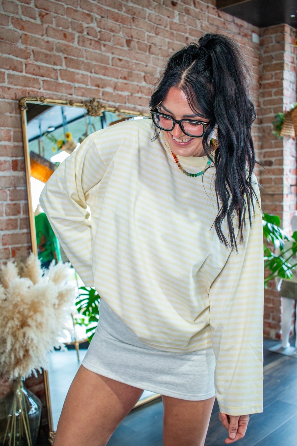 Lemon Oversized Striped Long Sleeve Knit Top - Southern Chic Tees & Boutique