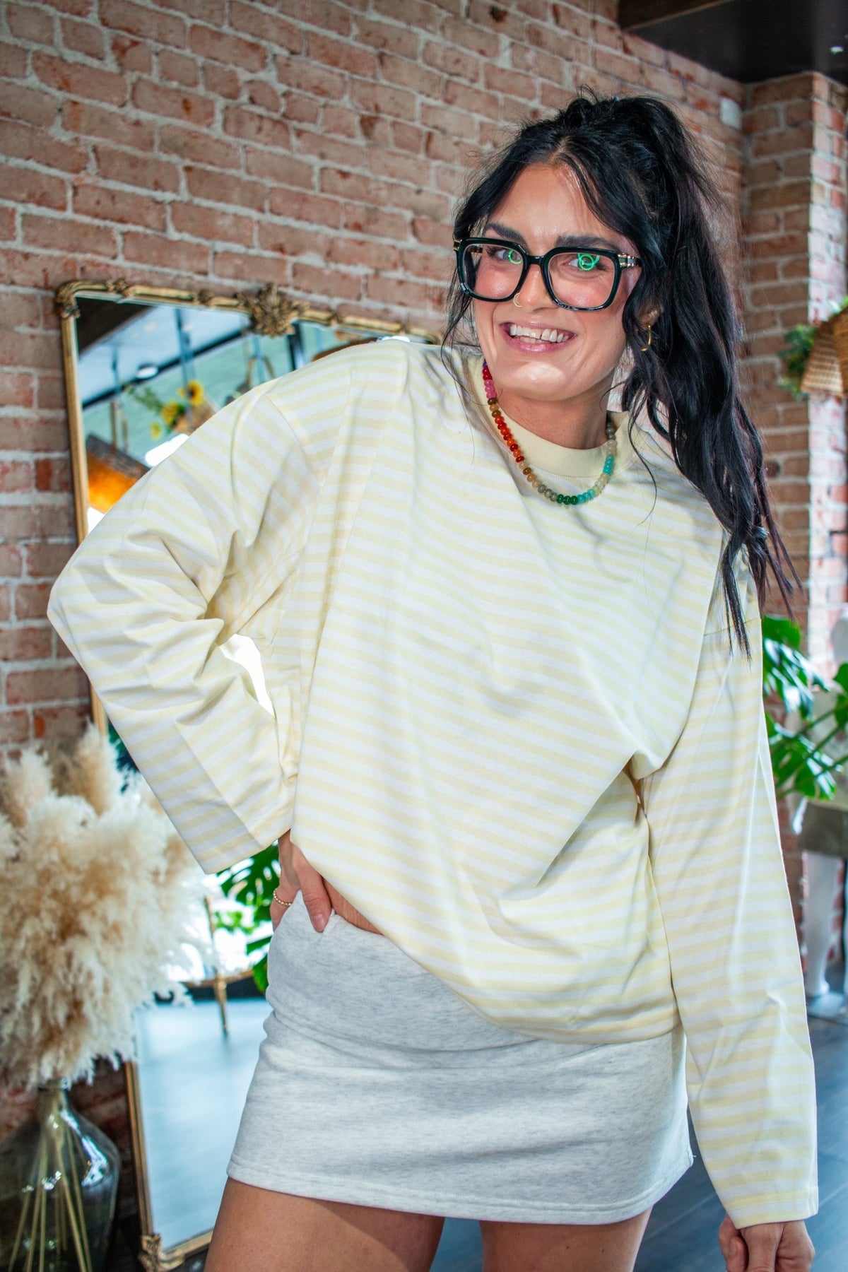 Lemon Oversized Striped Long Sleeve Knit Top - Southern Chic Tees & Boutique