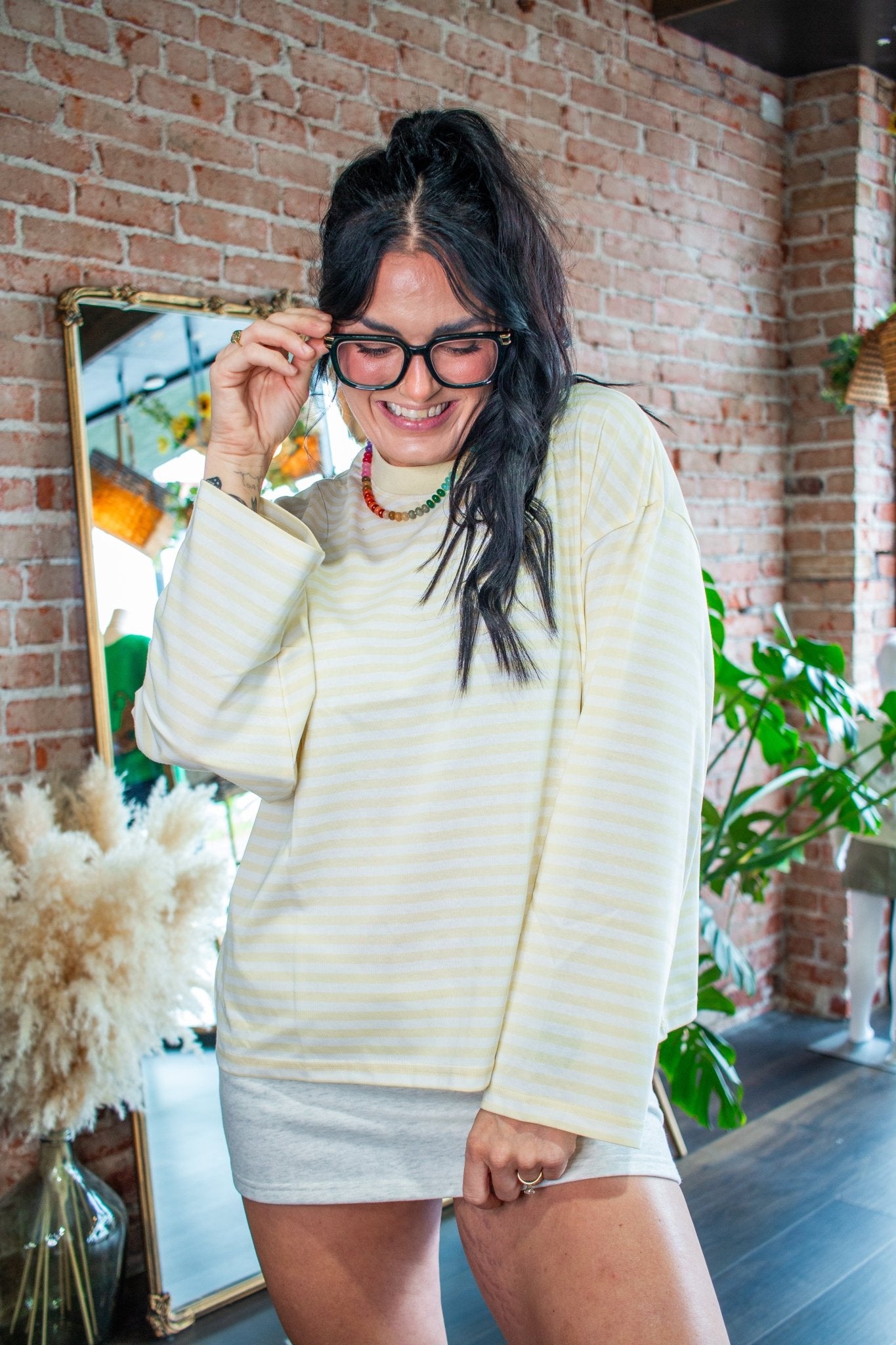 Lemon Oversized Striped Long Sleeve Knit Top - Southern Chic Tees & Boutique