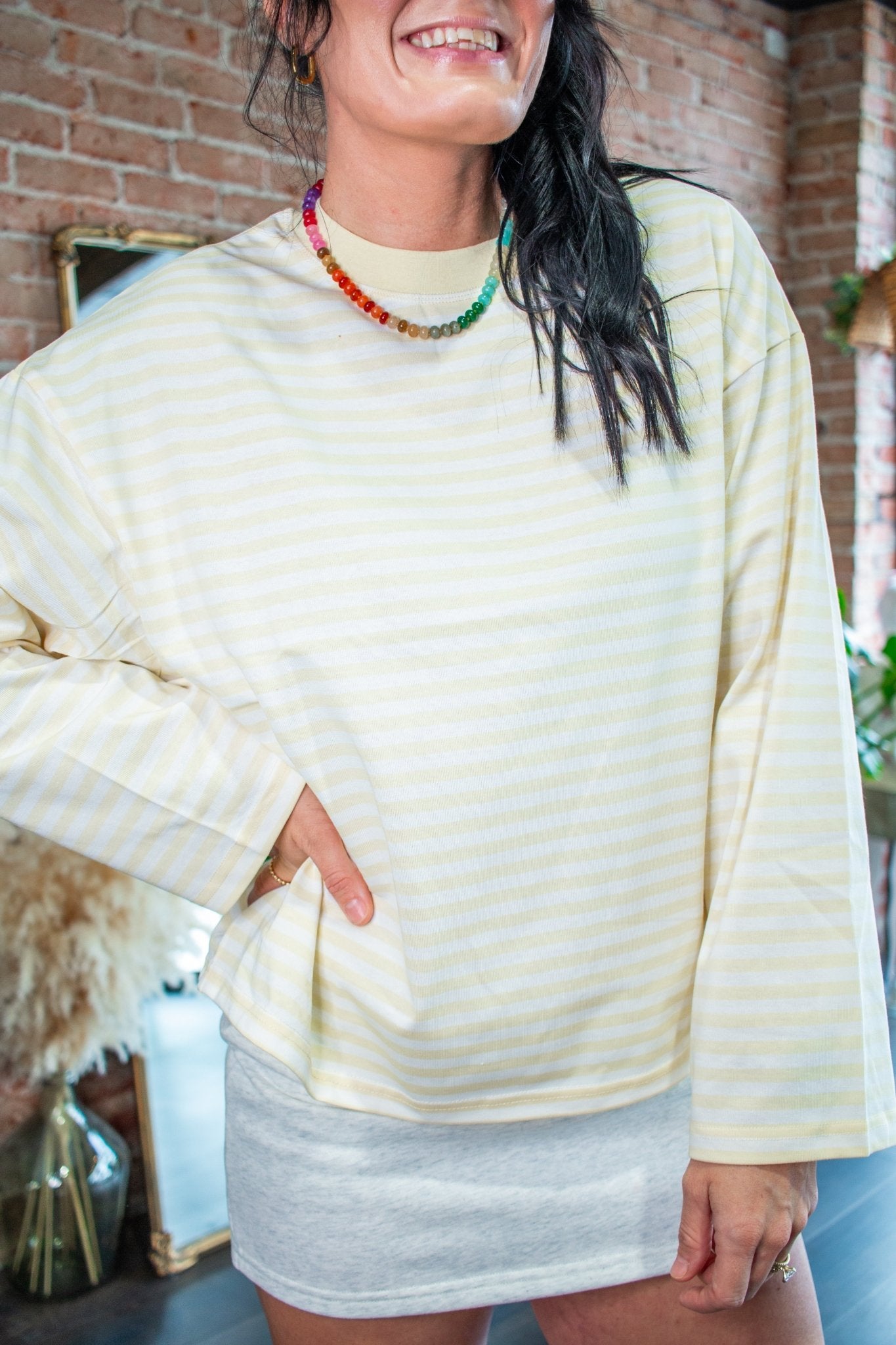 Lemon Oversized Striped Long Sleeve Knit Top - Southern Chic Tees & Boutique