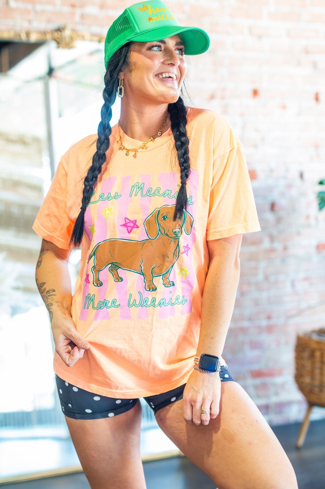 "Less Meanies More Weenies" Retro Dachshund Graphic Tee - Southern Chic Tees & Boutique