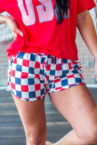 Liberty Check Retro Patriotic Shorts – Bold Red, White & Blue - Southern Chic Tees & Boutique