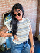 Light Blue Striped Knit Sweater Tee - Southern Chic Tees & Boutique