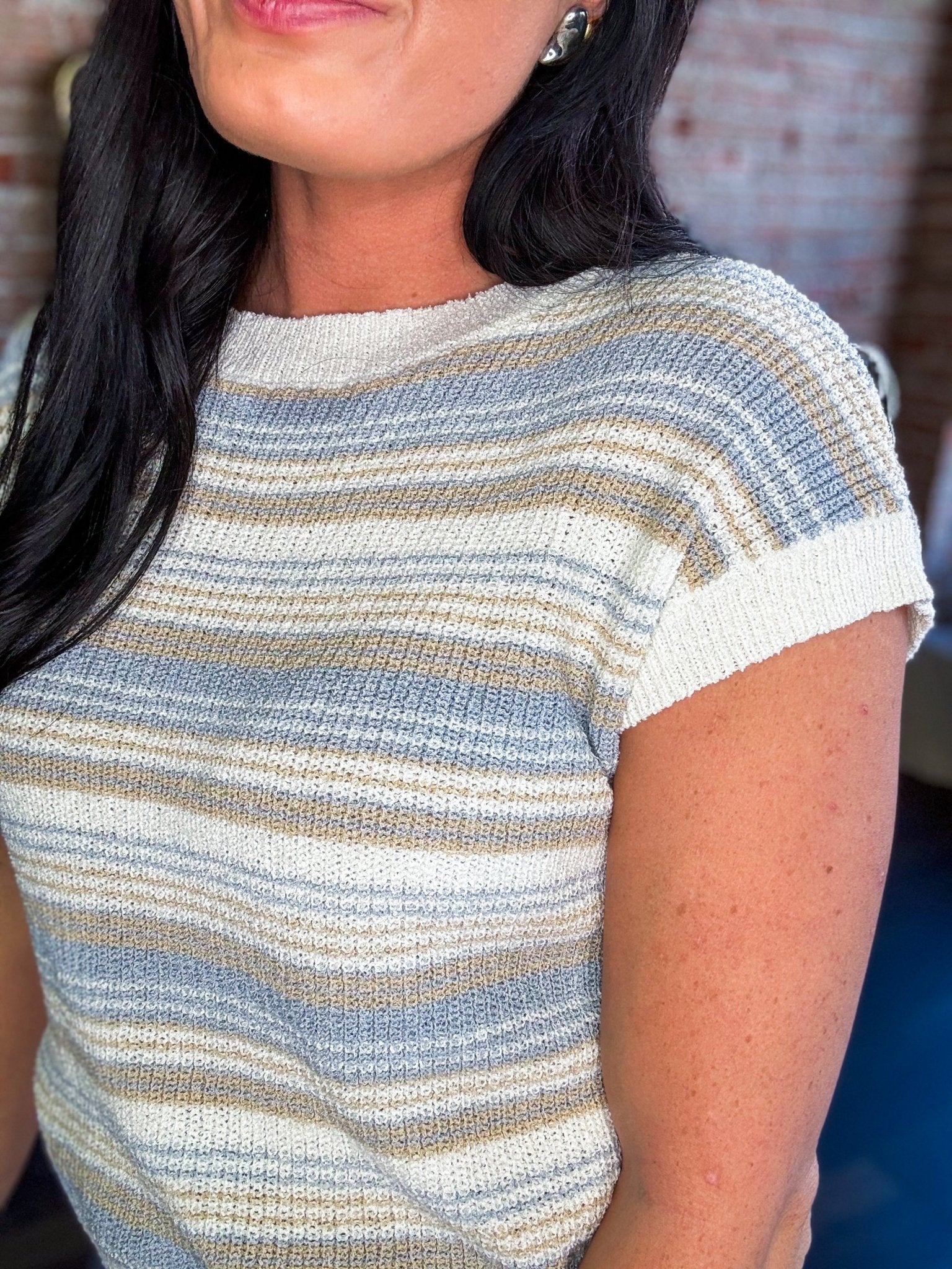 Light Blue Striped Knit Sweater Tee - Southern Chic Tees & Boutique