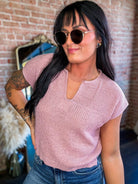 Lightweight Split Neck Sleeveless Sweater | Mauve - Southern Chic Tees & Boutique