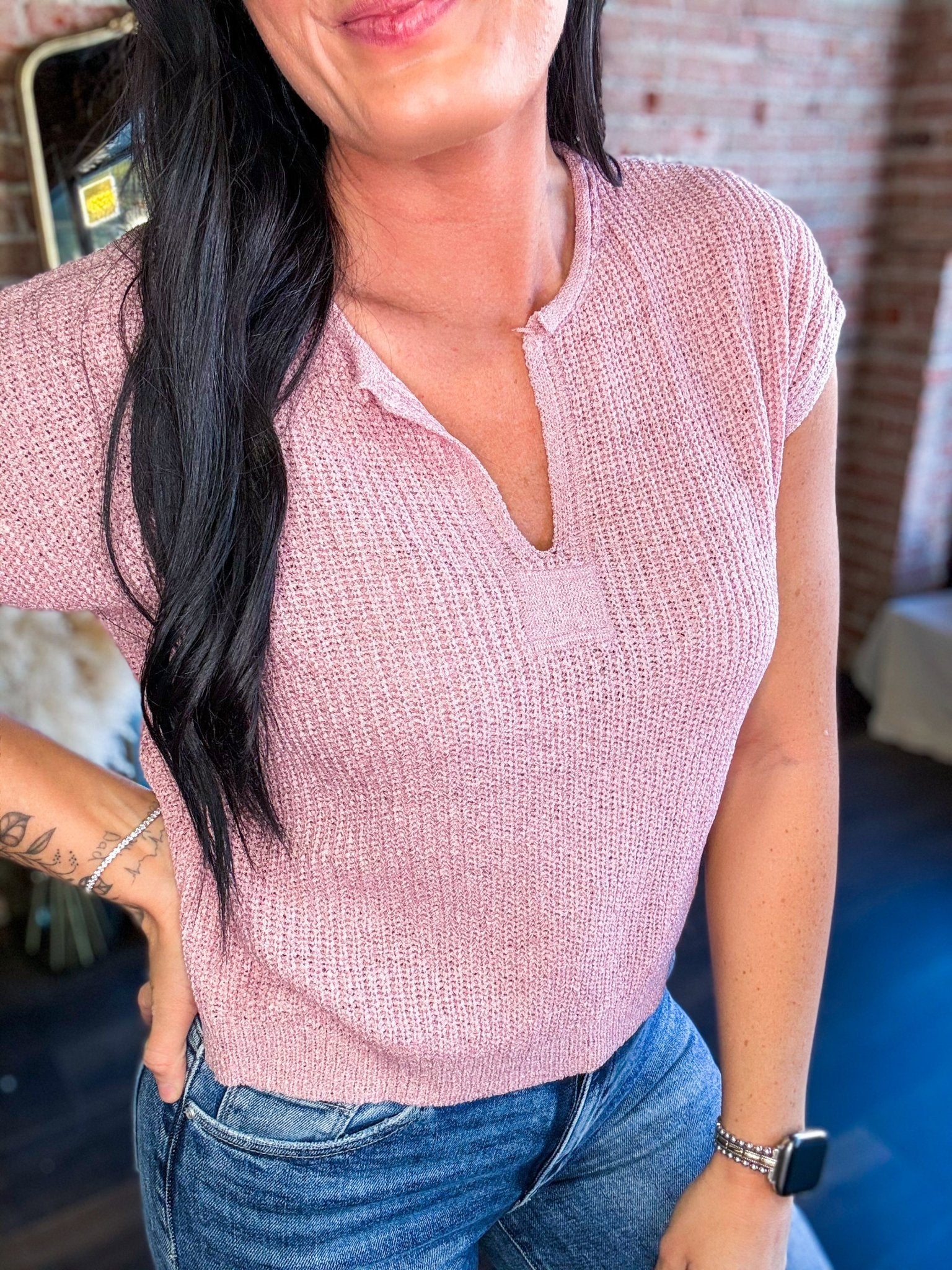 Lightweight Split Neck Sleeveless Sweater | Mauve - Southern Chic Tees & Boutique