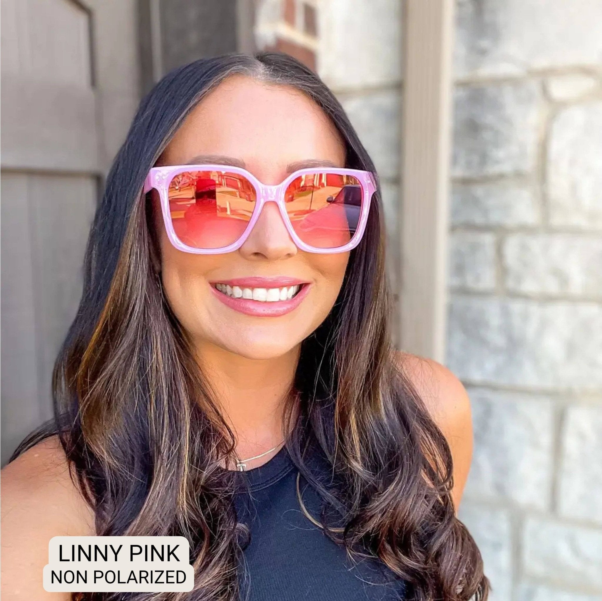Linny - Women's Oversized Horn Frame Sunglasses: Pink - Southern Chic Tees & Boutique