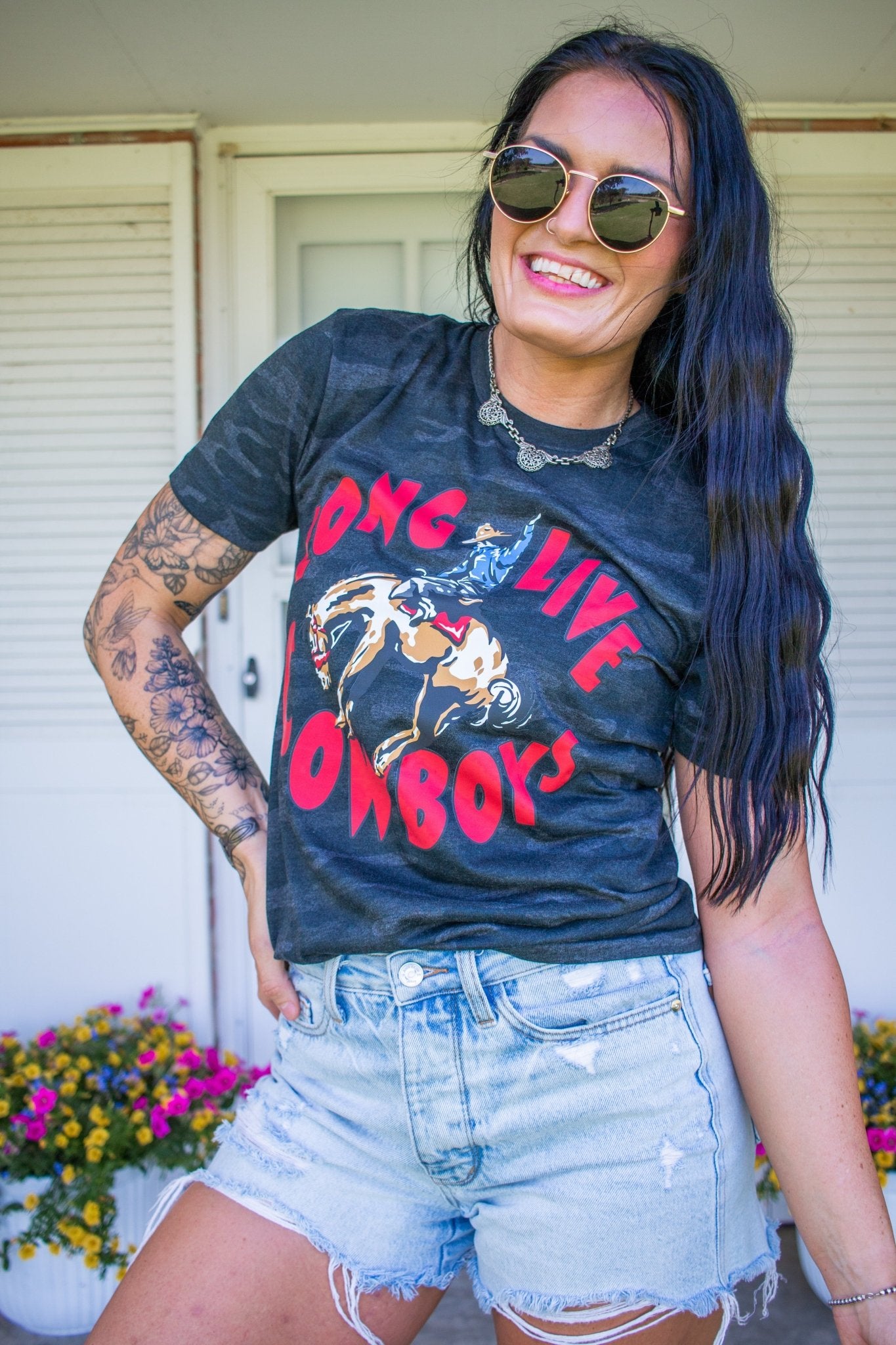 Long Live Cowboys Black Camo Graphic Tee - Southern Chic Tees & Boutique