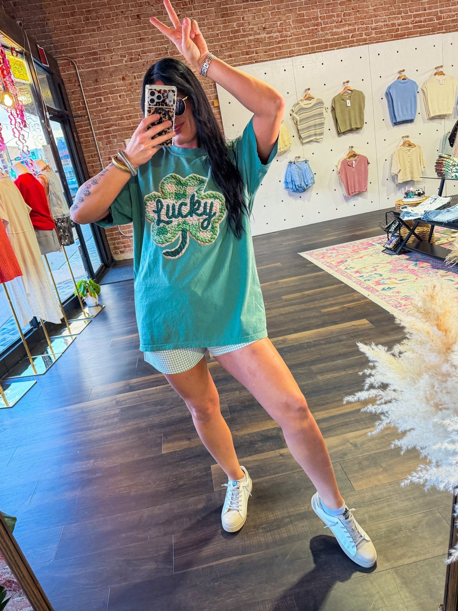 Lucky Faux Knit Clover Graphic Tee - Southern Chic Tees & Boutique