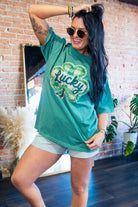 Lucky Faux Knit Clover Graphic Tee - Southern Chic Tees & Boutique