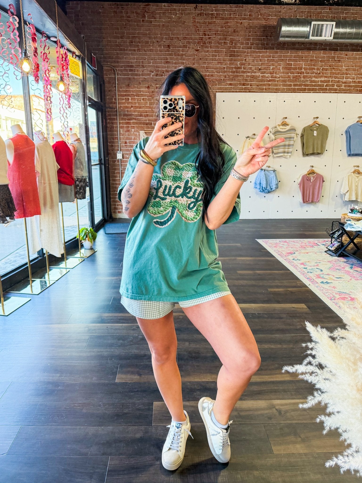 Lucky Faux Knit Clover Graphic Tee - Southern Chic Tees & Boutique