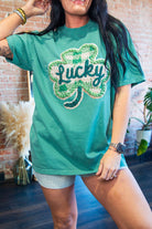 Lucky Faux Knit Clover Graphic Tee - Southern Chic Tees & Boutique