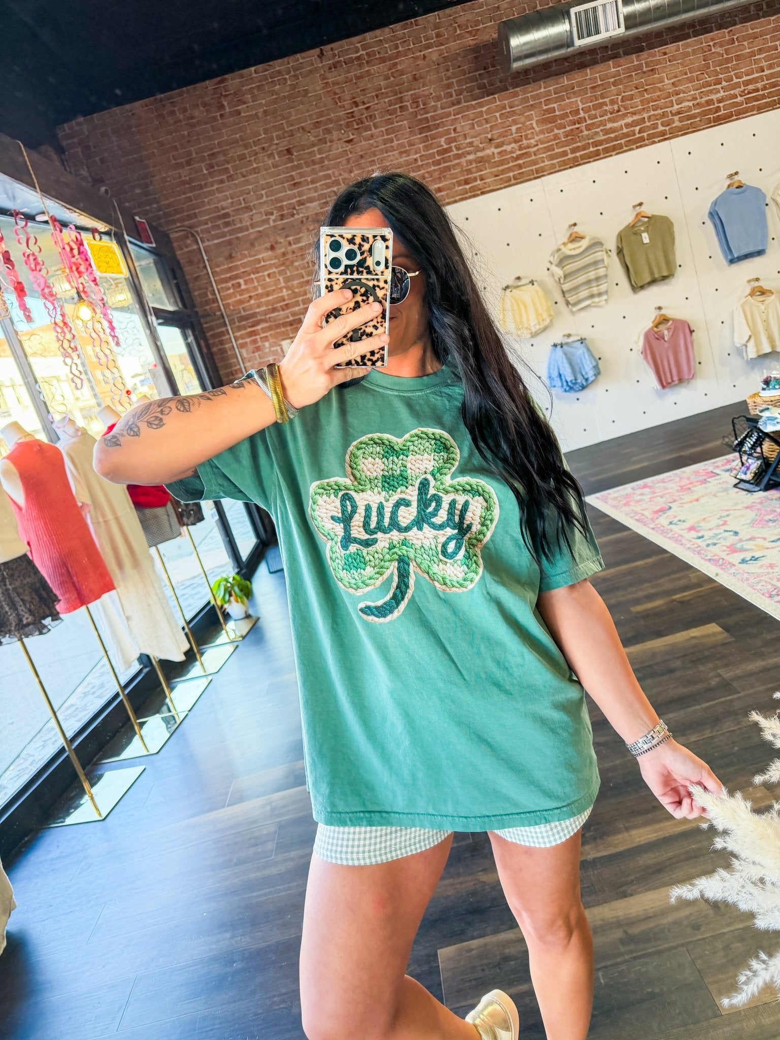 Lucky Faux Knit Clover Graphic Tee - Southern Chic Tees & Boutique