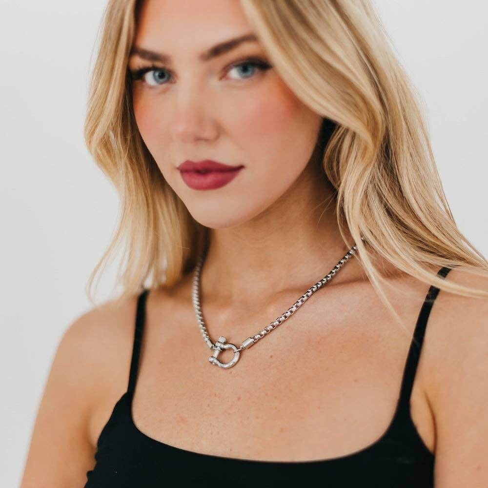 Lucky Me Horseshoe Toggle Necklace - Silver - Southern Chic Tees & Boutique