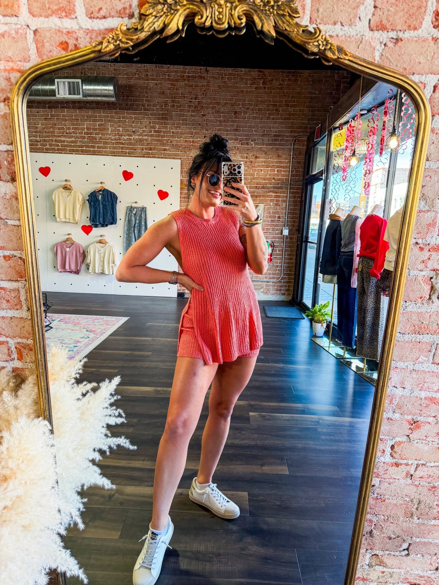 Luxe Ribbed Side - Slit Knit Set in Coral | Two - Piece Tunic & Shorts Lounge Set - Southern Chic Tees & Boutique