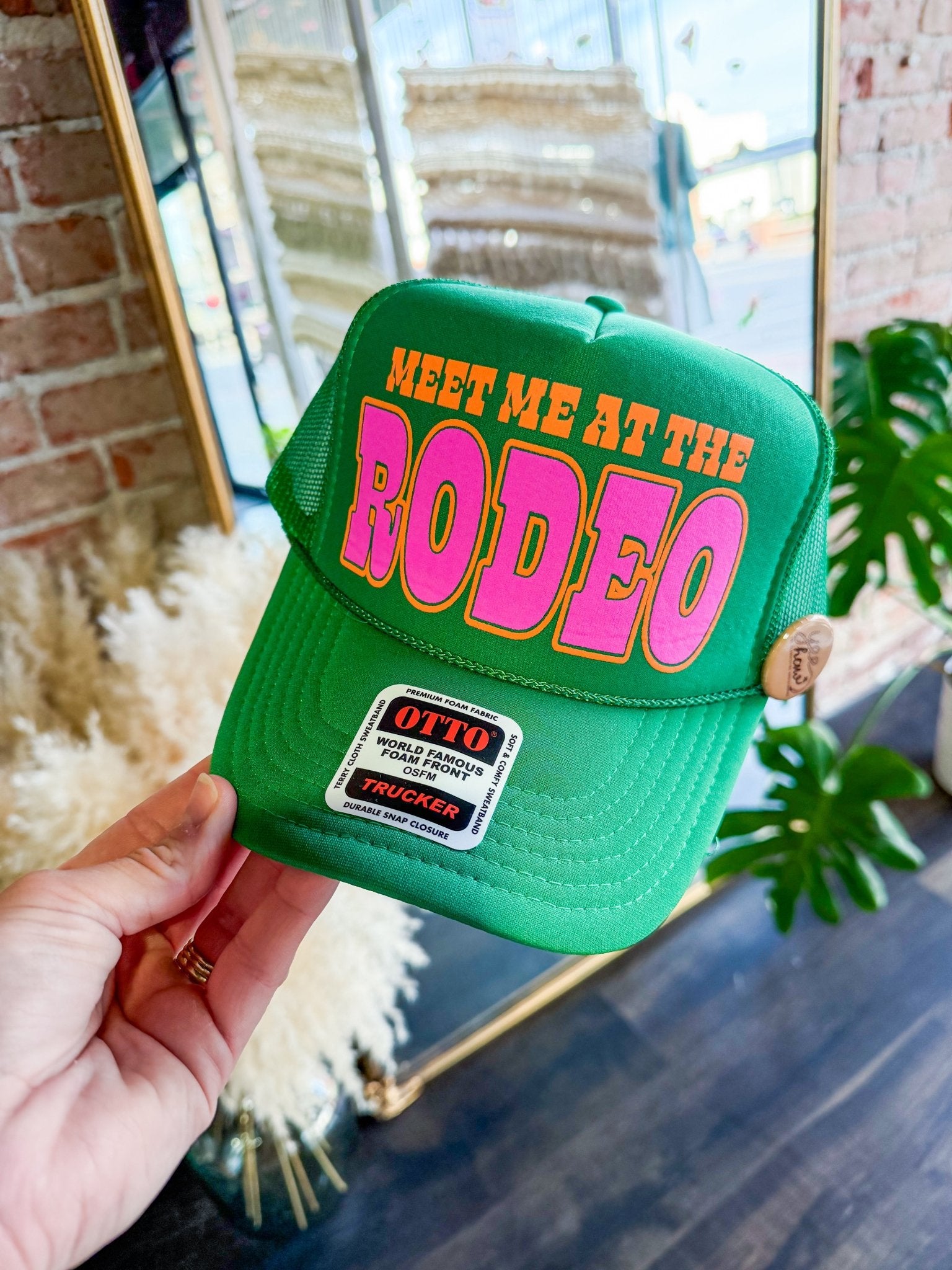 Meet Me At The Rodeo, Western Trucker Hat: Kelly - Southern Chic Tees & Boutique