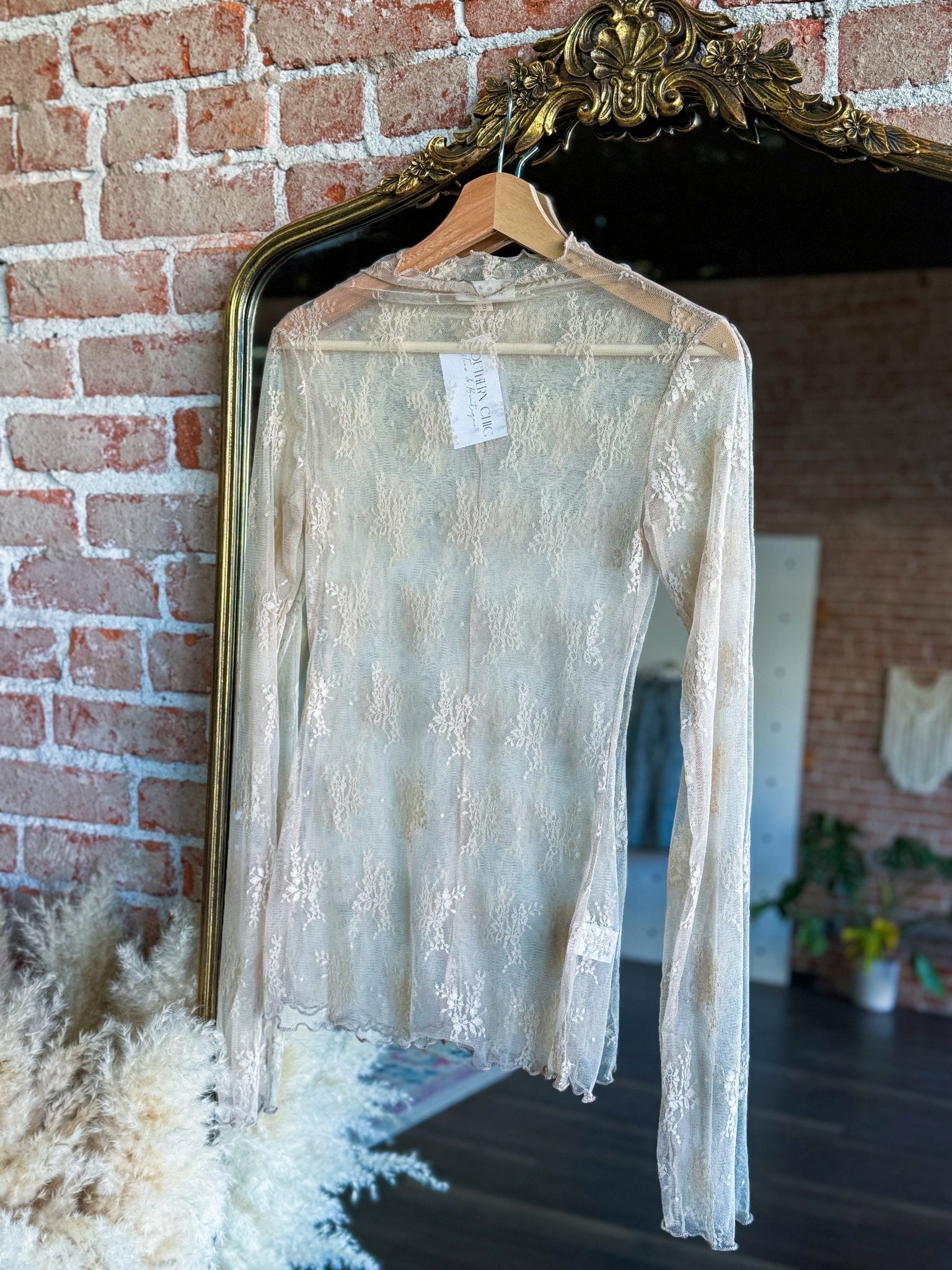 Mesh Lace Shirt | Beige - Southern Chic Tees & Boutique