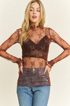 Mesh Lace Shirt | Brown - Southern Chic Tees & Boutique