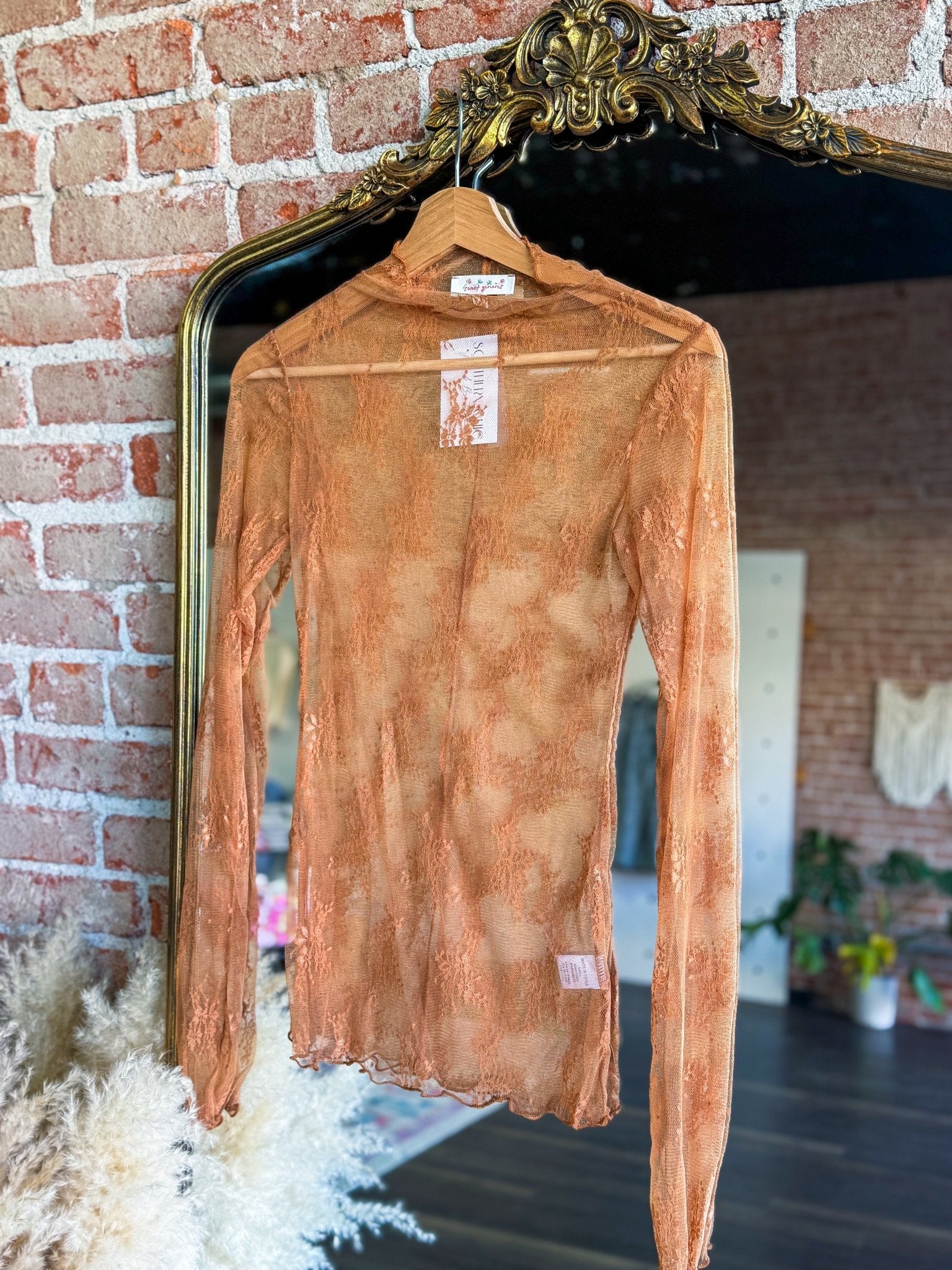 Mesh Lace Shirt | Caramel - Southern Chic Tees & Boutique