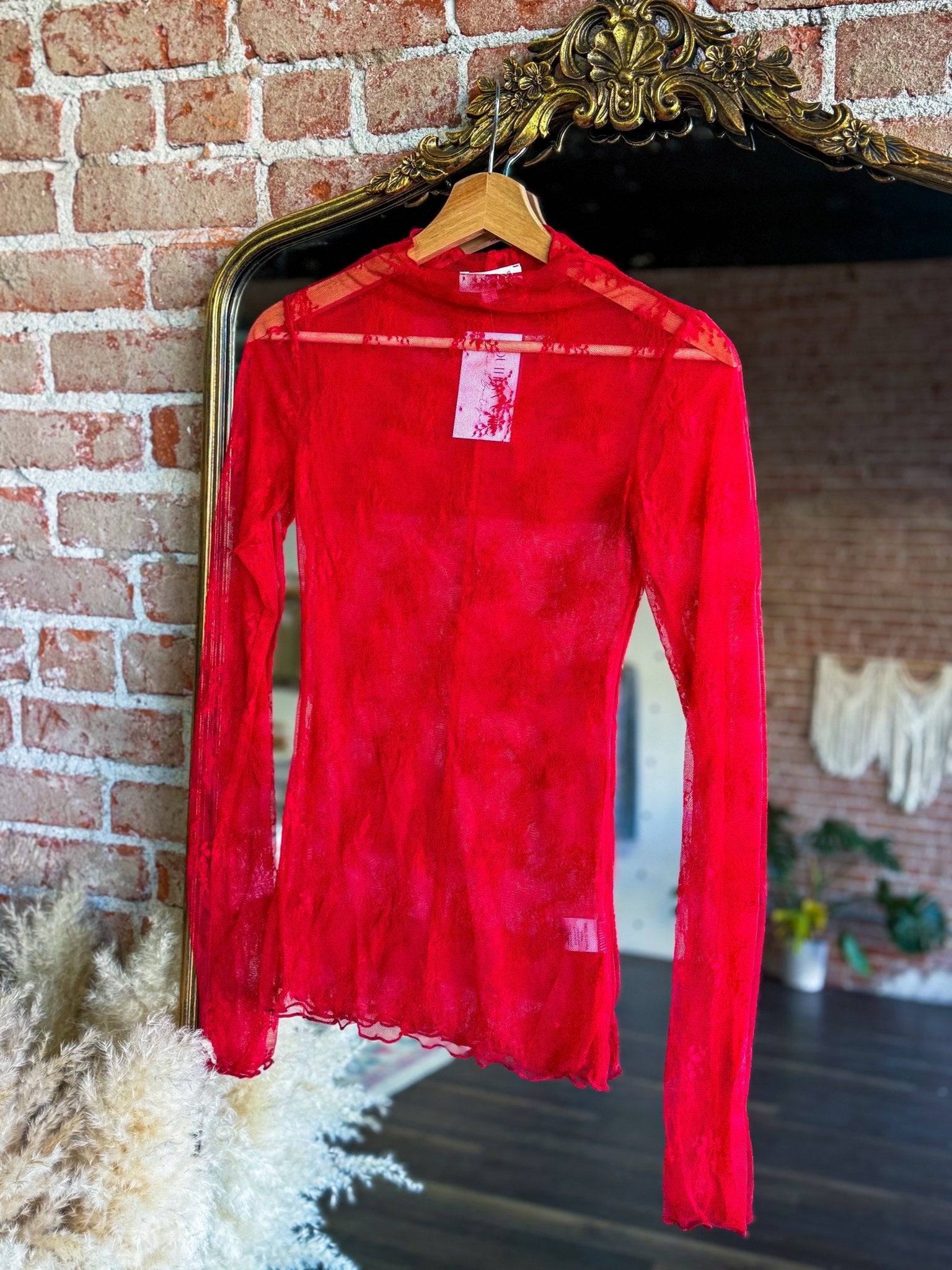Mesh Lace Shirt | Red - Southern Chic Tees & Boutique
