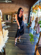 Midnight Muse: Asymmetrical Lace Satin Slip Dress - Southern Chic Tees & Boutique