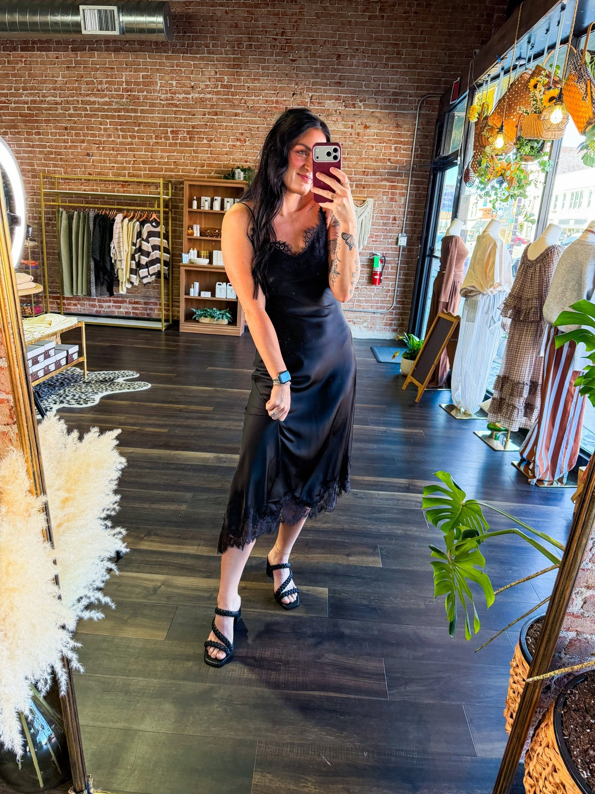 Midnight Muse: Asymmetrical Lace Satin Slip Dress - Southern Chic Tees & Boutique