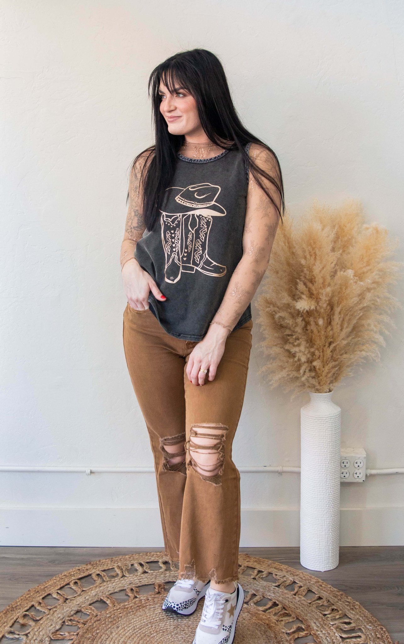 Mineral Wash Boots Tank - Southern Chic Tees & Boutique