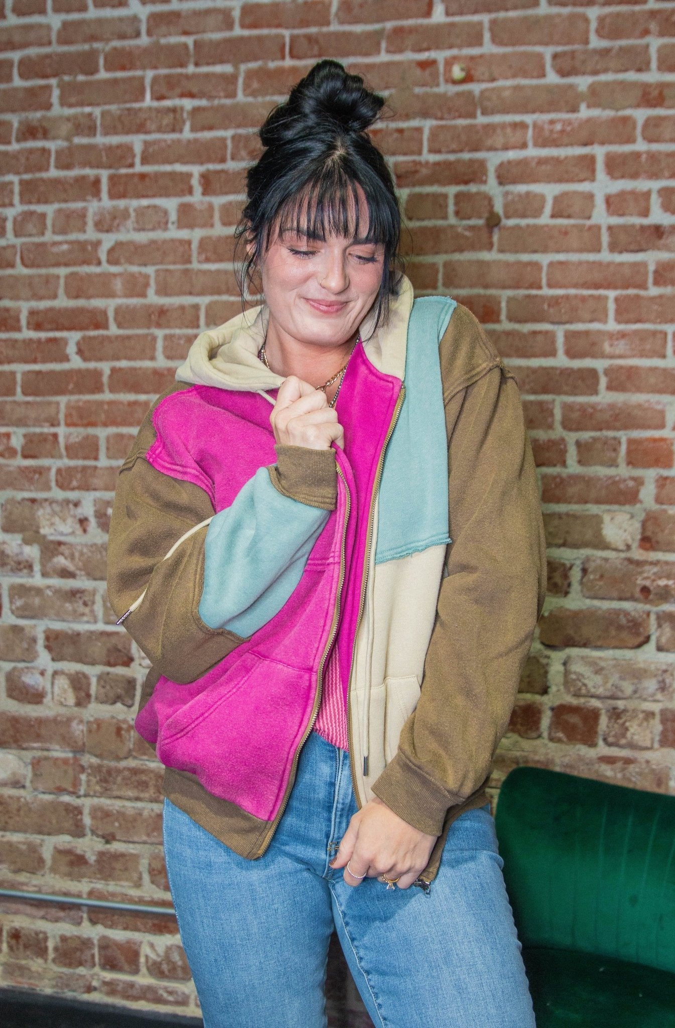 Mineral Washed Colorblock Hoodie Jacket - Southern Chic Tees & Boutique