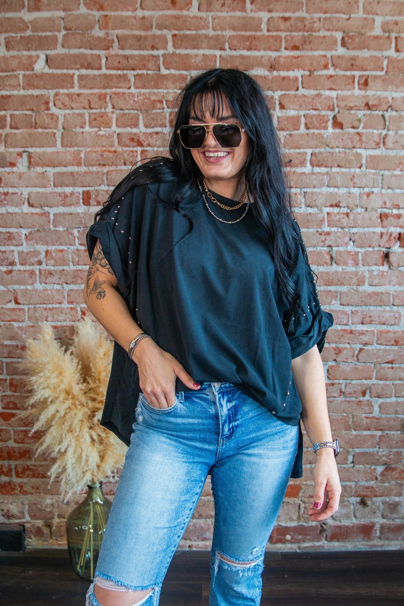 Mineral Washed Studded High Low Top - Southern Chic Tees & Boutique