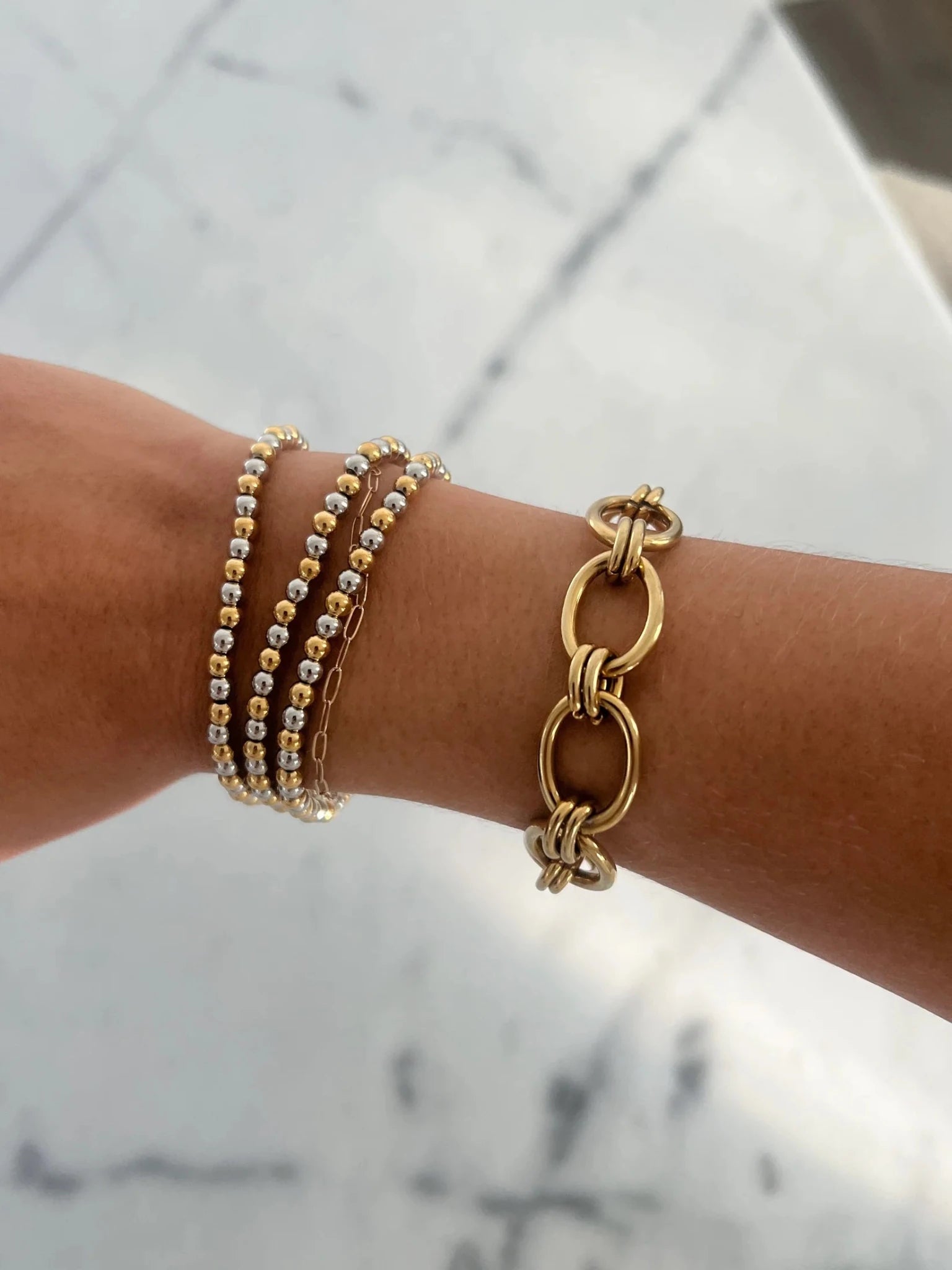 Mixed Metal Muse: Two - Toned 18k Gold Beaded Stacking Bracelet - Southern Chic Tees & Boutique