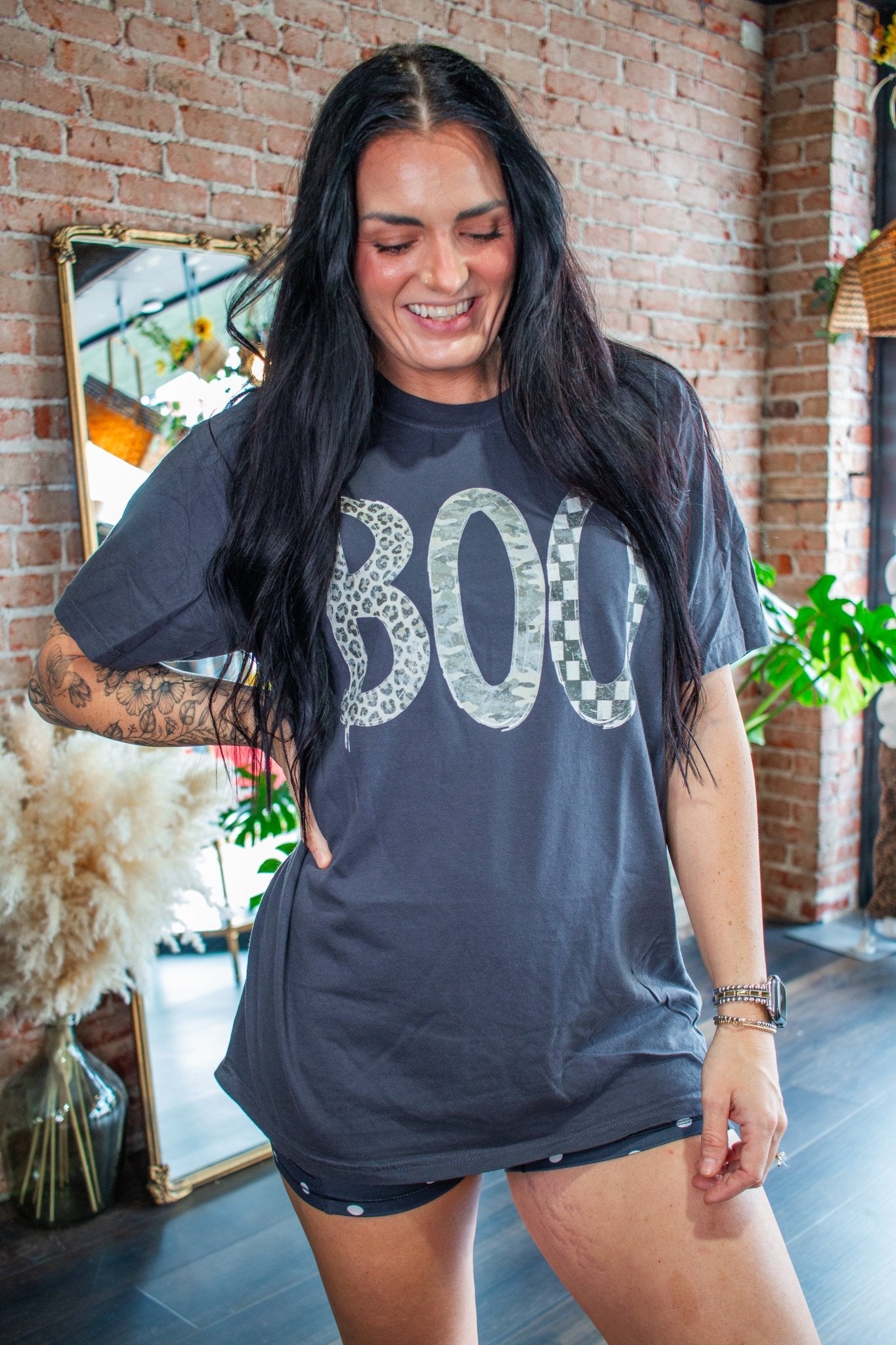 Mixed Print Boo Graphic Tee - Southern Chic Tees & Boutique