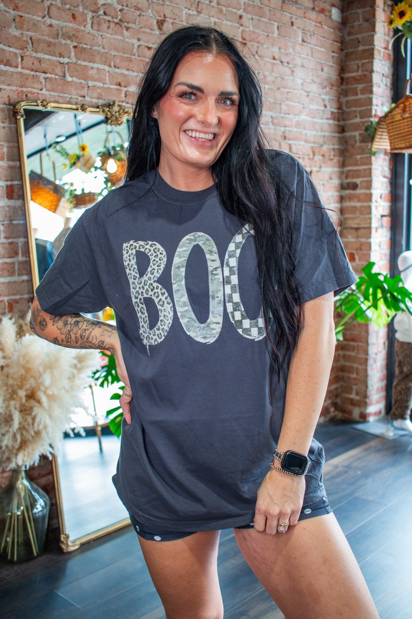 Mixed Print Boo Graphic Tee - Southern Chic Tees & Boutique