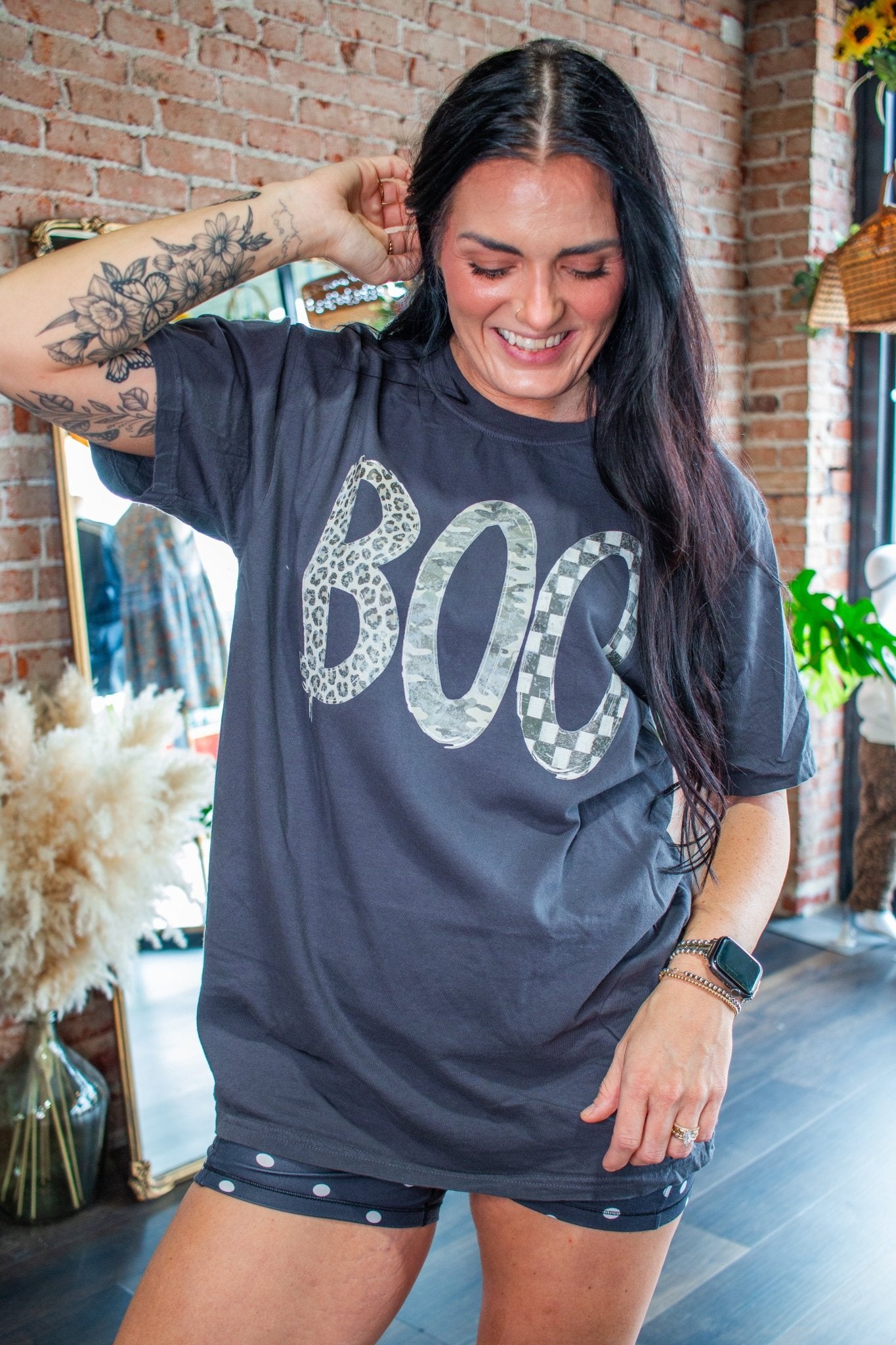 Mixed Print Boo Graphic Tee - Southern Chic Tees & Boutique