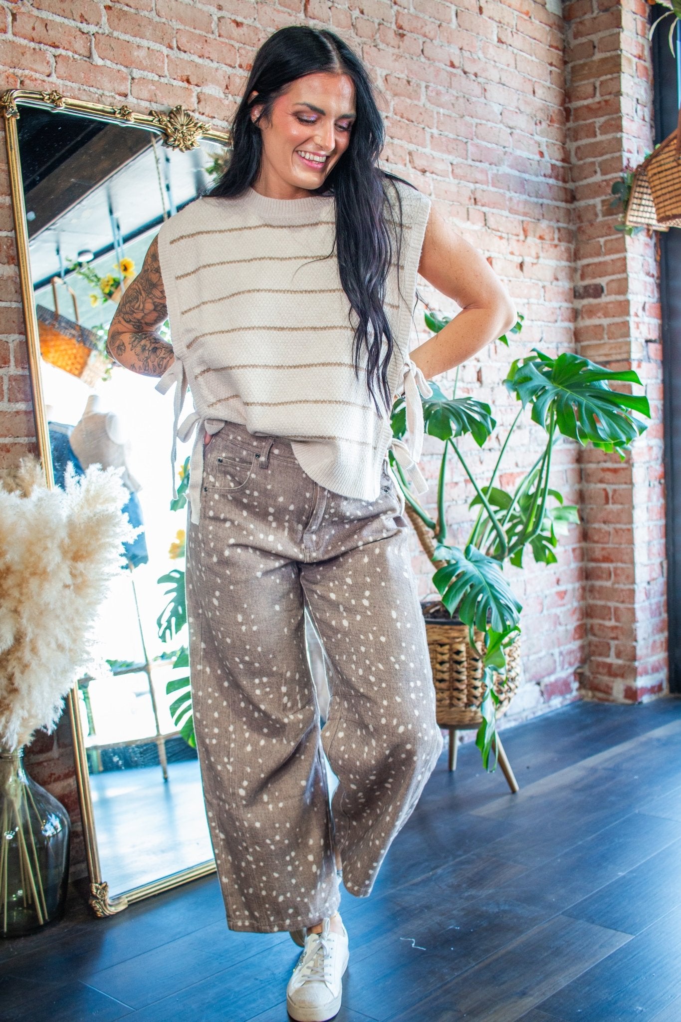 Mocha Bambi Speckled Barrel-Leg Denim Pants - Southern Chic Tees & Boutique