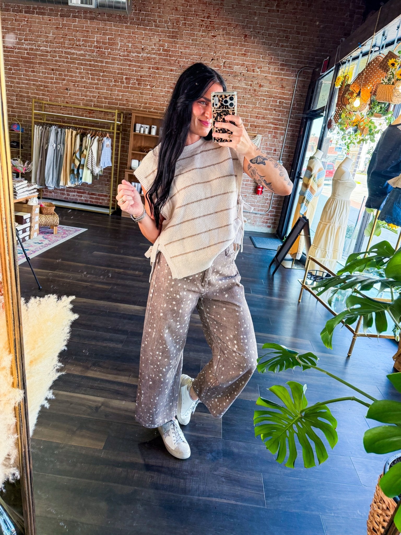 Mocha Bambi Speckled Barrel-Leg Denim Pants - Southern Chic Tees & Boutique