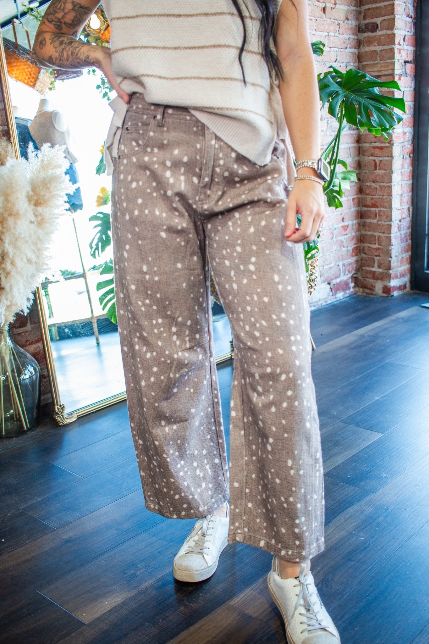 Mocha Bambi Speckled Barrel-Leg Denim Pants - Southern Chic Tees & Boutique