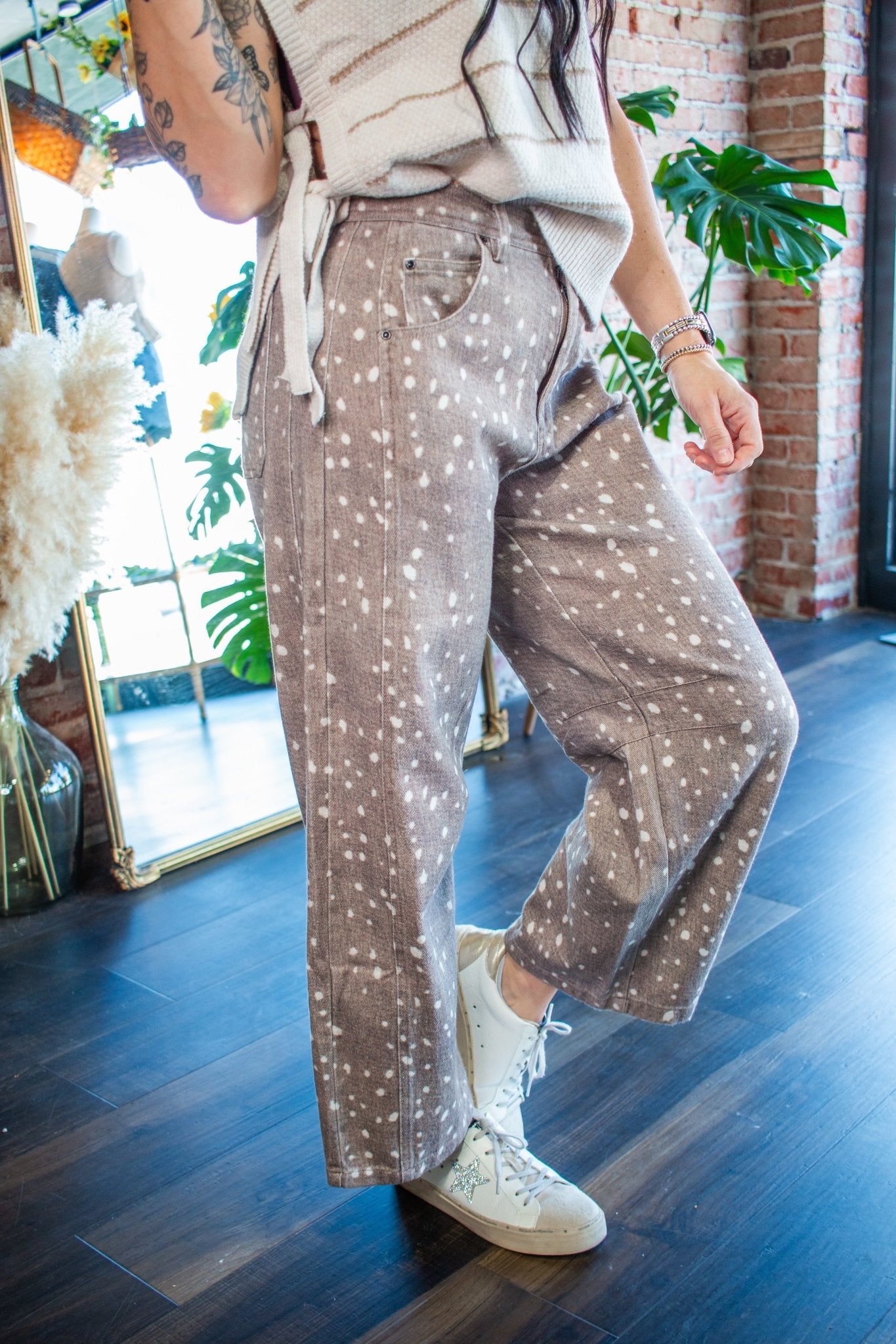 Mocha Bambi Speckled Barrel-Leg Denim Pants - Southern Chic Tees & Boutique
