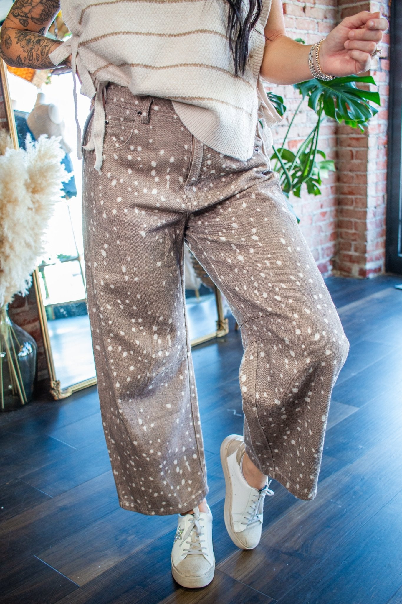 Mocha Bambi Speckled Barrel-Leg Denim Pants - Southern Chic Tees & Boutique