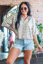 Mocha Stripe Short Sleeve Button Down Cardigan - Southern Chic Tees & Boutique