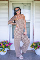 Mocha Striped Slim Tube Top & Wide Leg Pants Set - Southern Chic Tees & Boutique