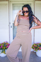 Mocha Striped Slim Tube Top & Wide Leg Pants Set - Southern Chic Tees & Boutique